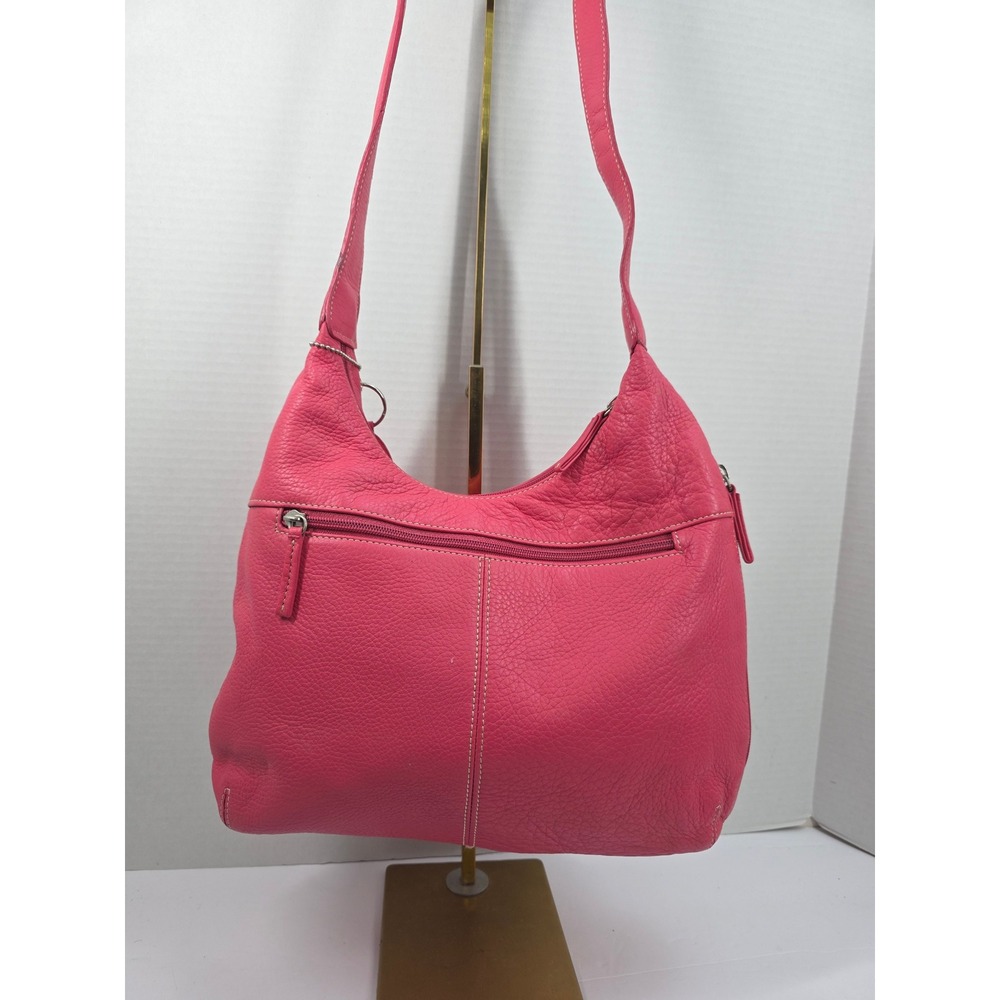 Tig & Co Pink Pebbled Genuine Leather Hobo Shoulder Bag Contrast Stitch Slouchy - Picture 2 of 6